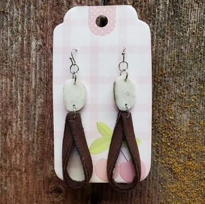 Antler Earrings Brown Suede Silver Accents Handmade